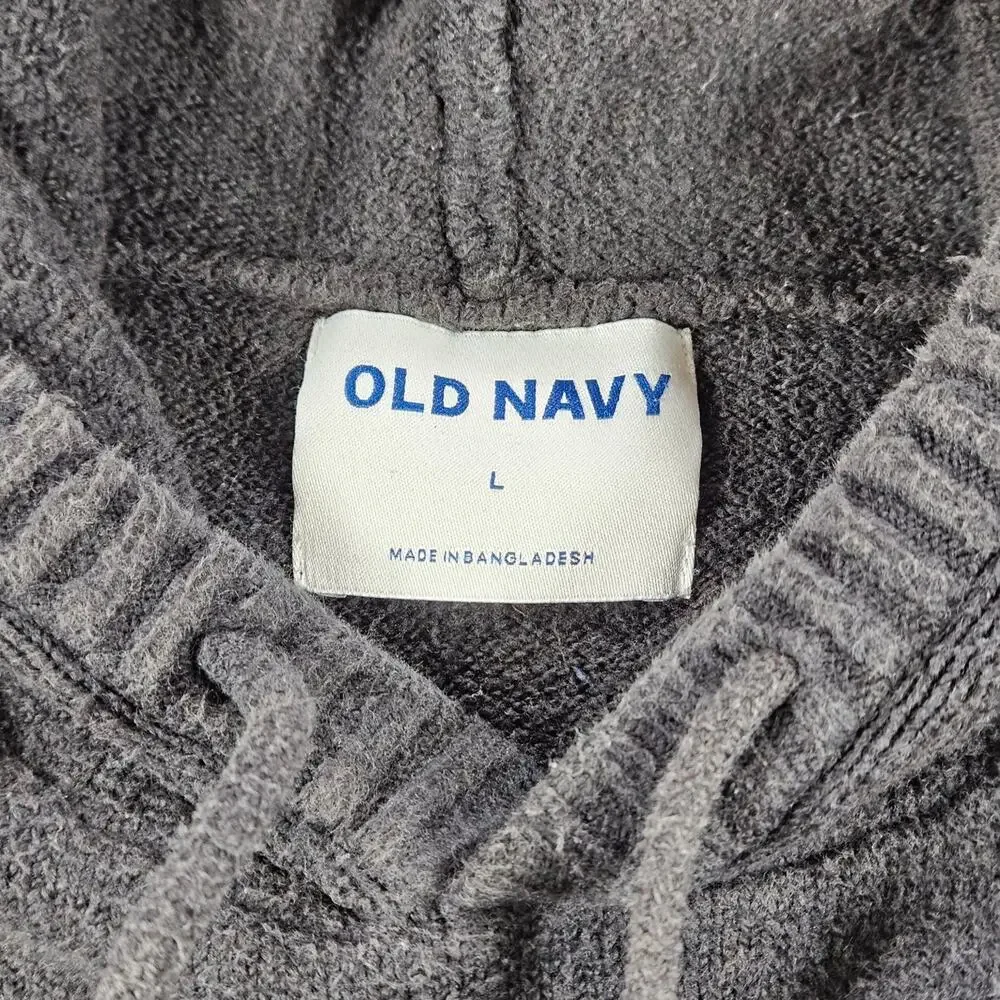 Old Navy Hoodie Men's Grey Multi L Knit Fair Isle Pullover *Discoloration